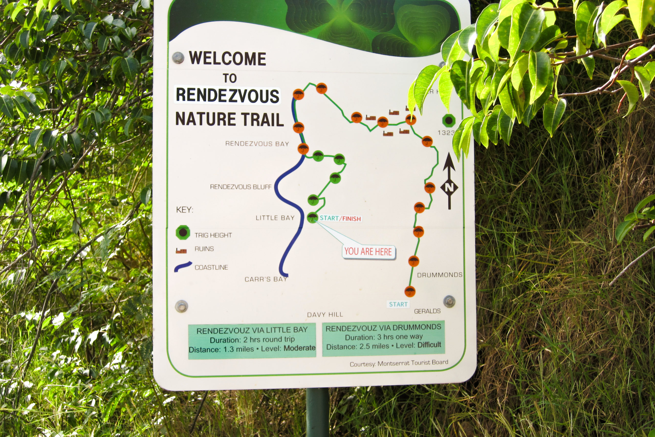 Rendezvous Beach Montserrat Trail Sign