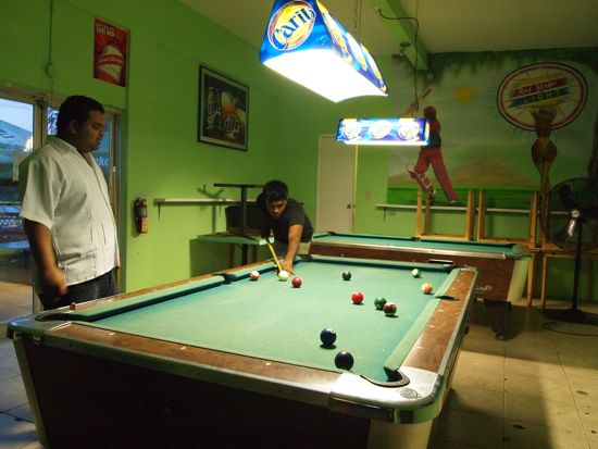 Pool table at Singh's Roti Shop Grand Cayman