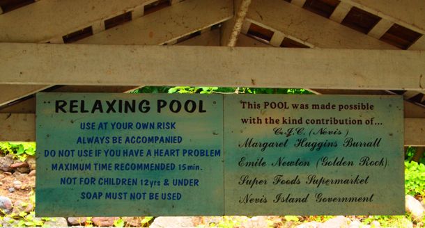 Nevis Hot Springs warning sign