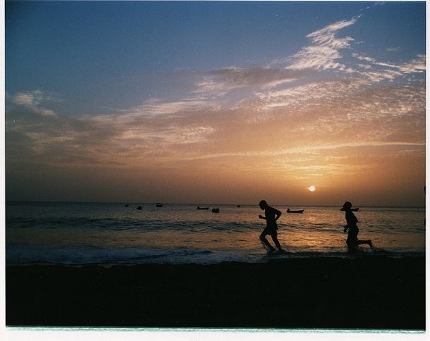 Running along Castara Bay, Tobago