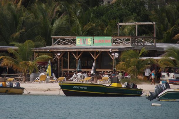 Elvis' Beach Bar from the sea at Sandy Ground, Anguilla