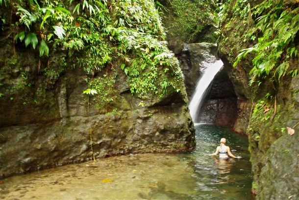 Diving into Denier Time for a swim at Denier Falls