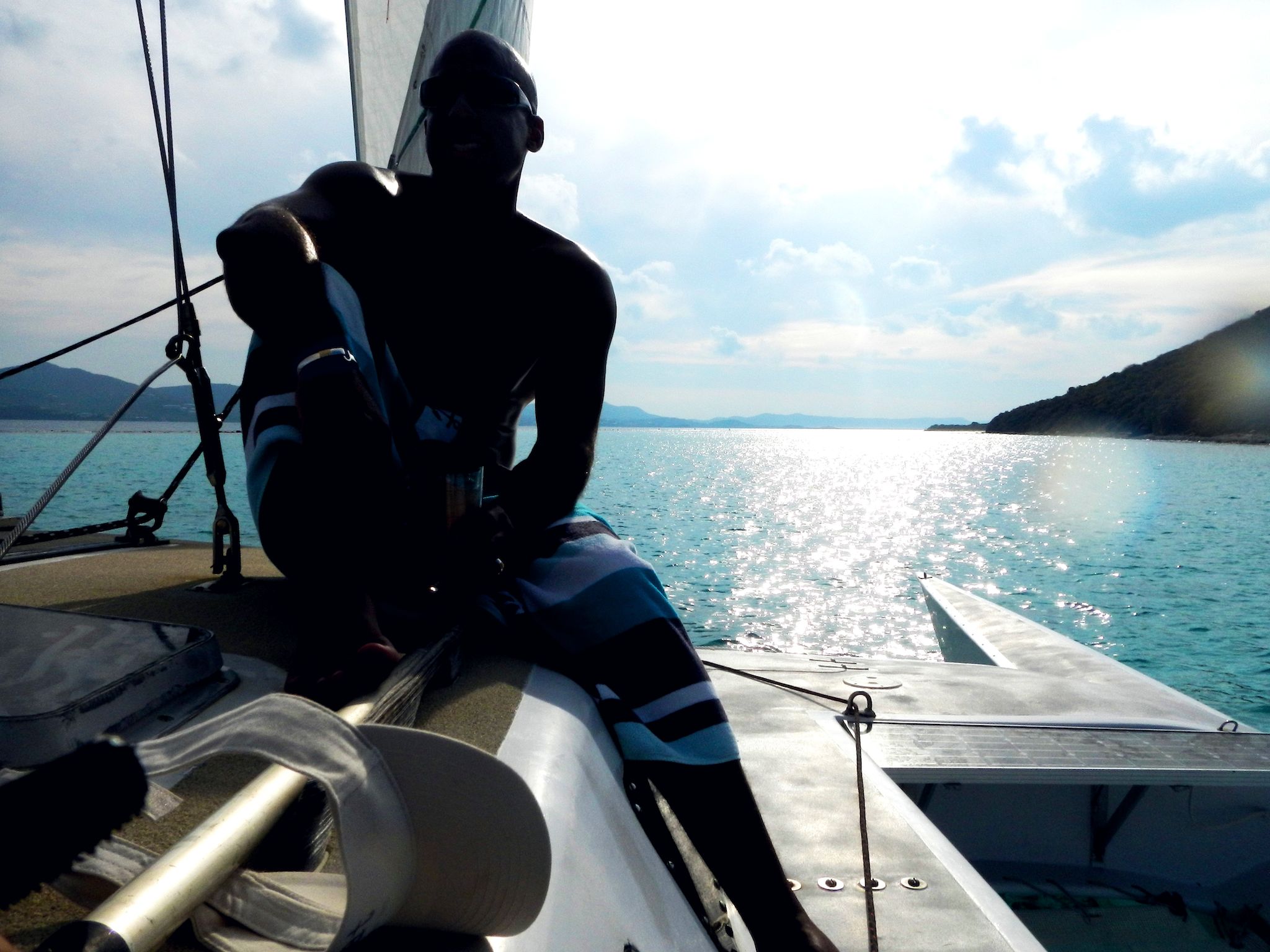 Steve Bennett sailing past Buck Island on Teroro II by Patrick Bennett