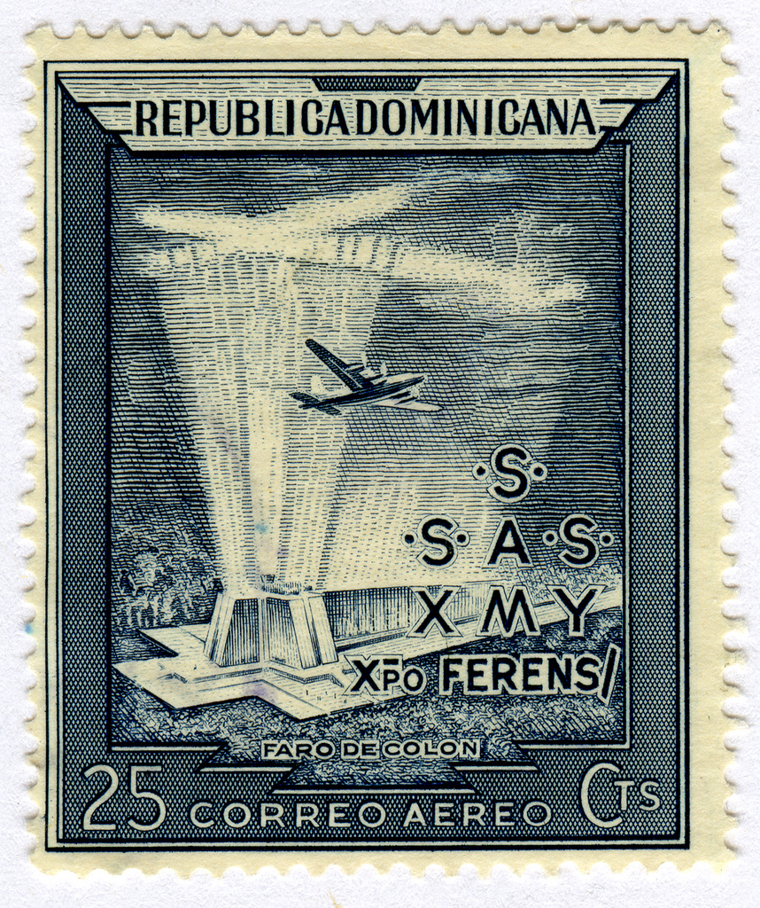 airmail stamp depicting the Faro a Colon, the Columbus Lighthouse by Joseph Morris via Flickr