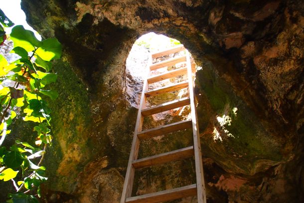 Looking up the ladder from inside Pirate's Cove, Provo | SBPR