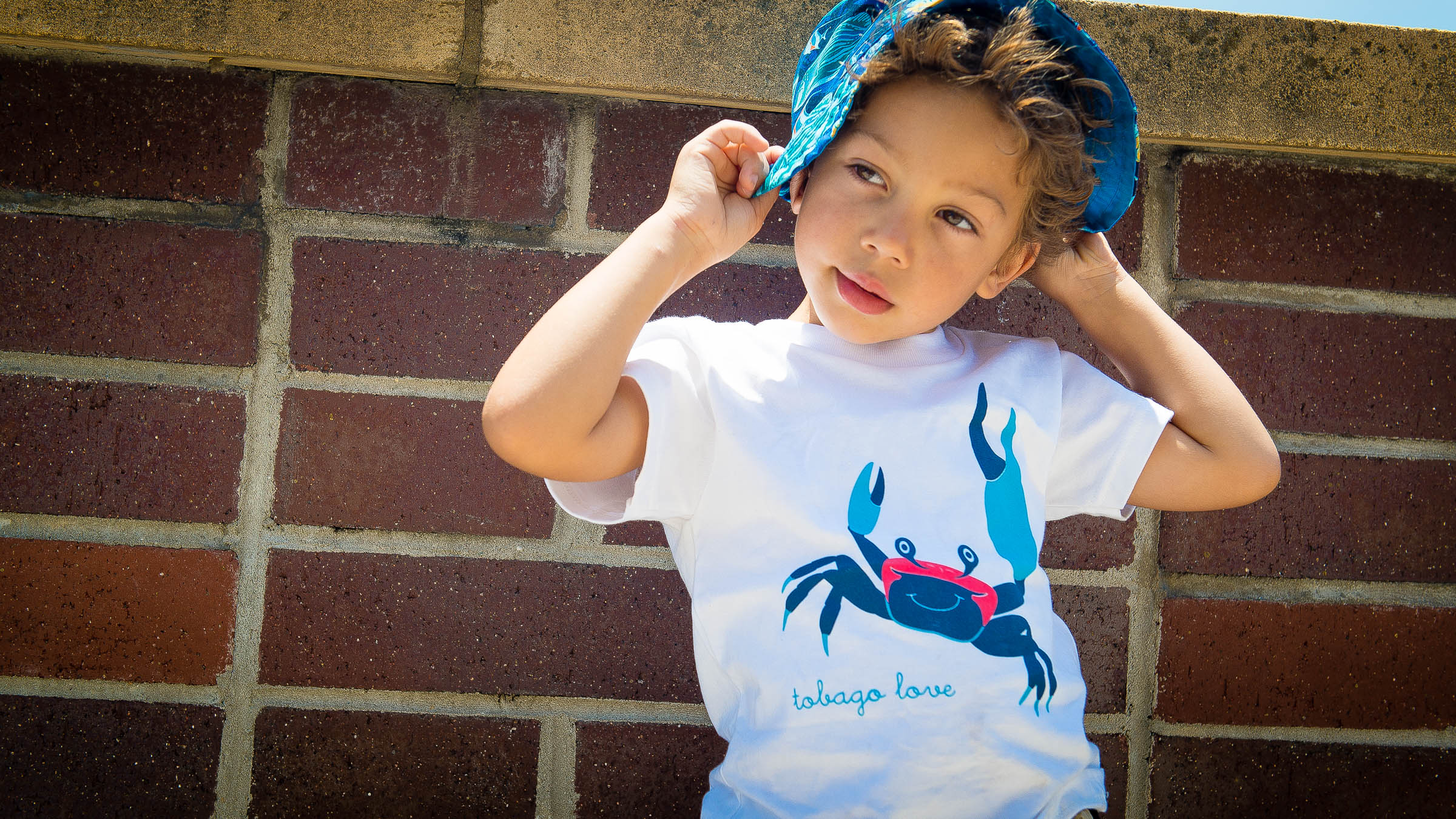 ESPjr Tobago Love blue crab t-shirt by Patrick Bennett