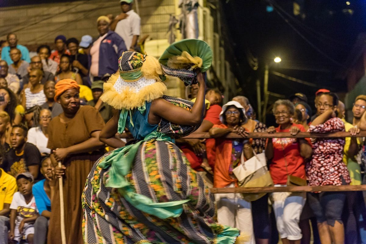 Kambule/Canboulay performer mocking colonialists by Patrick Bennett