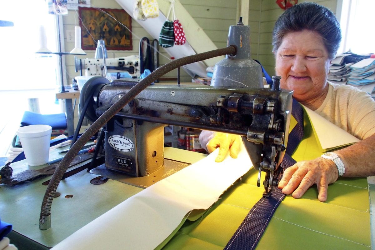 Annie Albury making Norman Albury Sailmaker Bags