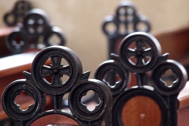 Ironwork atop the pew end caps within the St. Louis Cathedral, Martinique | SBPR