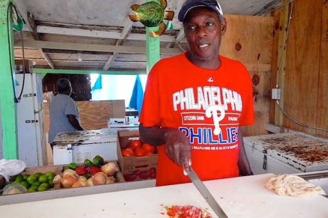 Joe holding court in his conch shack | Zickie Allgrove