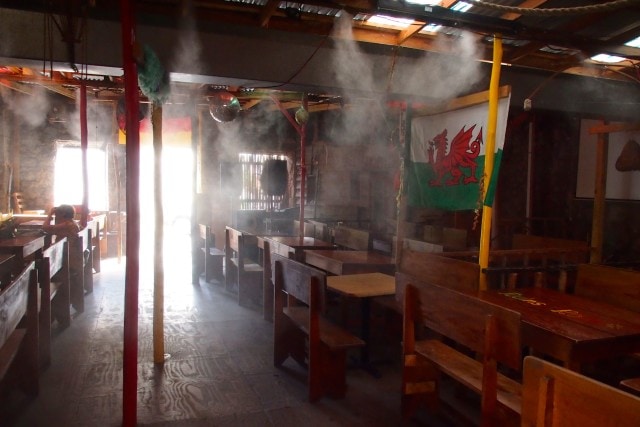 Inside seating at Ruins Rock Cafe, complete with misting system | SBPR