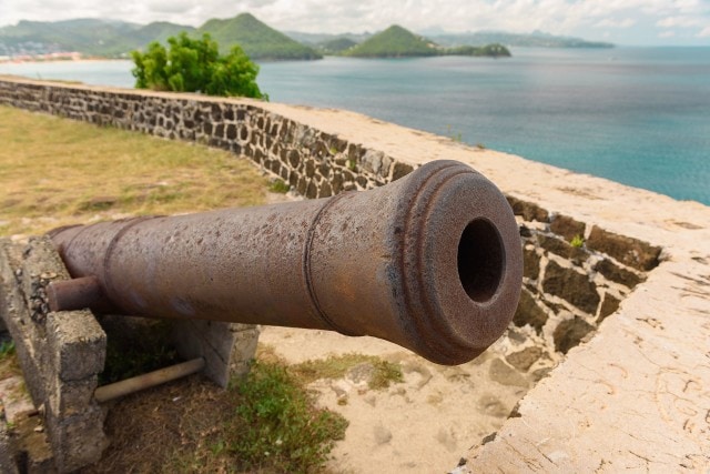Colonial-era cannons atop Fort Rodney on Pigeon Island, St. Lucia |Credit: Fickr user Hiral Gosalia
