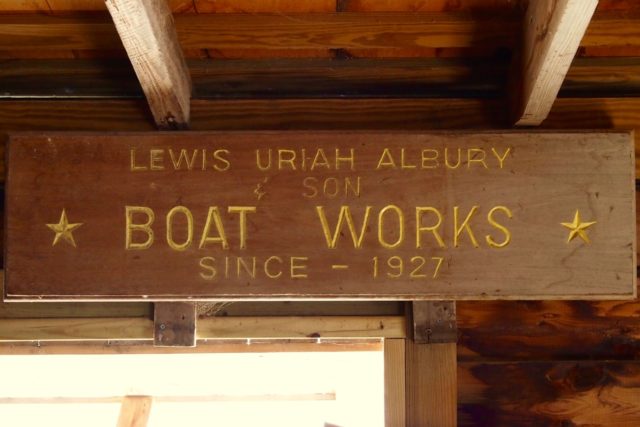 Old Albury Family Boat Works sign inside Joe's Studio | SBPR