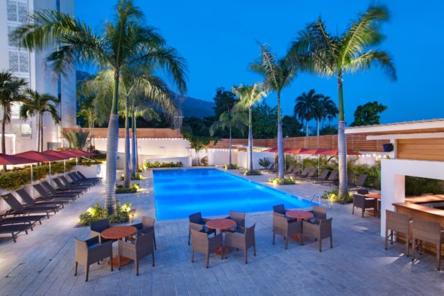 Marriott Port-au-Prince pool at twilight 