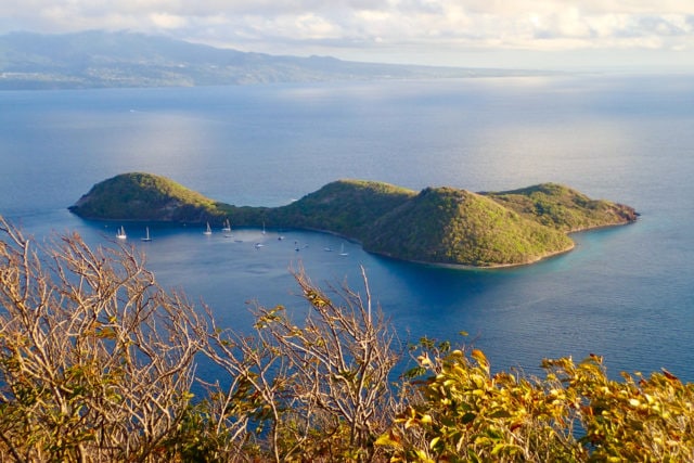 View of Ilet a Cabrit from atop Le Chameau, highest point of Terre-de-Haut, Guadeloupe