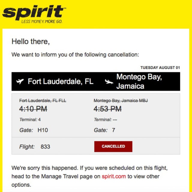 Spirit cancellation notice