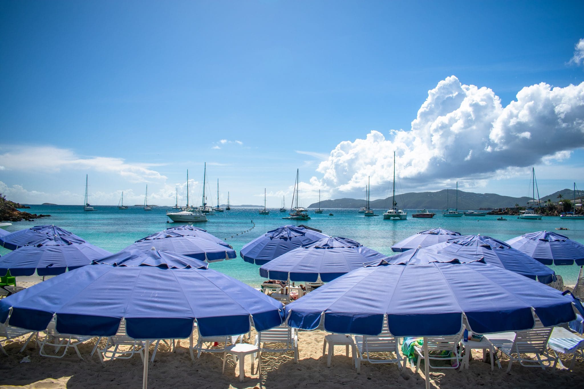 Dinghy's Beach Bar Blue Umbrellas, Water Island, USVI | SBPR