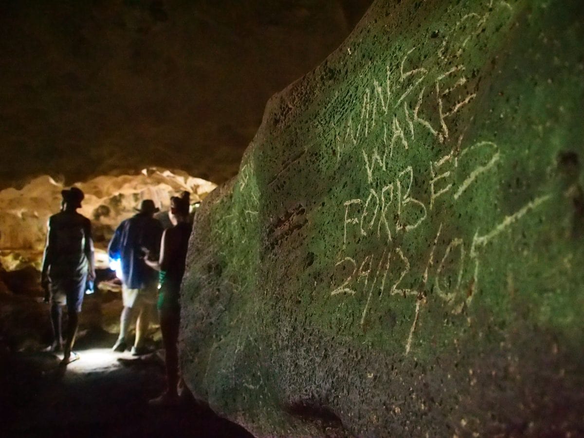 Recent Graffiti inside Conch Bar Caves in Middle Caicos, TCI | SBPR