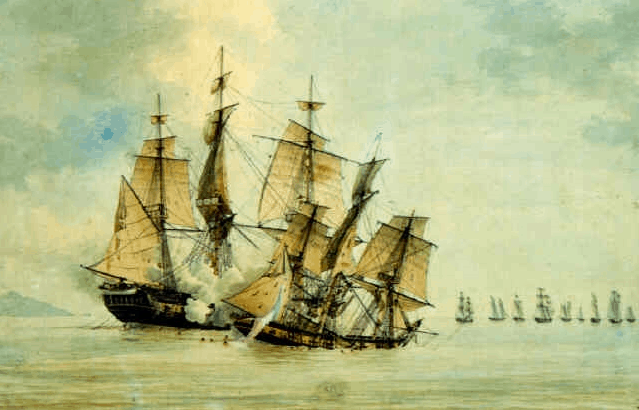Battle between the French corvette Décius and the frigate HMS Lapwing