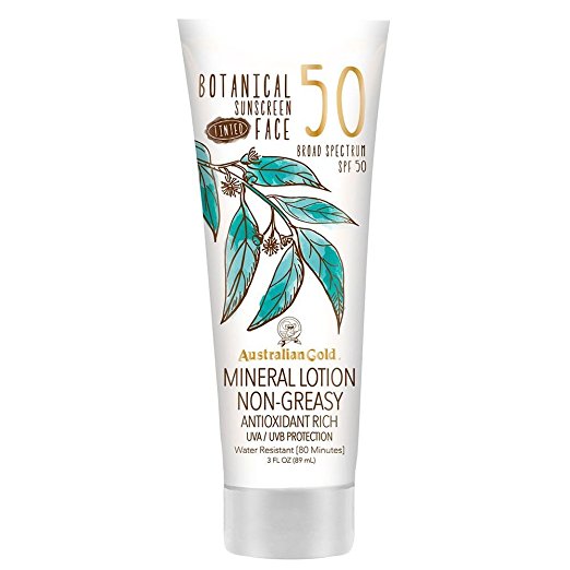 Australian Gold Botanical Sunscreen Tinted Face Mineral Lotion, Non-Greasy, SPF 50, 3 Ounce