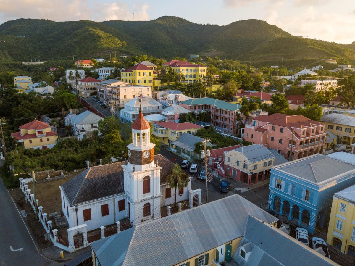 Company House (pink) sits in the heart of Historic Christiansted, St. Croix | Credit: Patrick Bennett