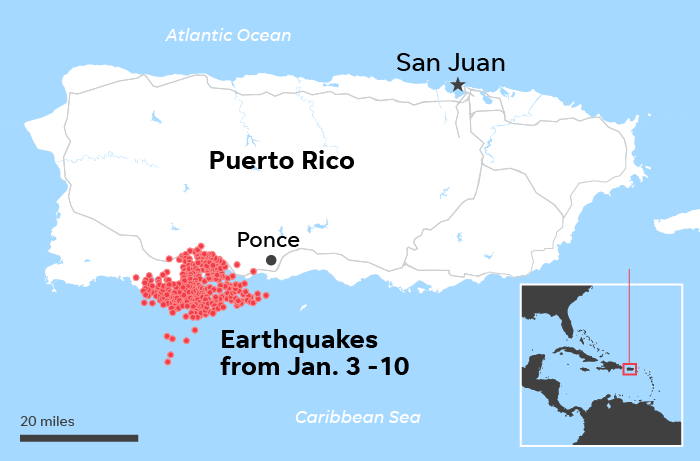 Map of Puerto Rico Earthquakes