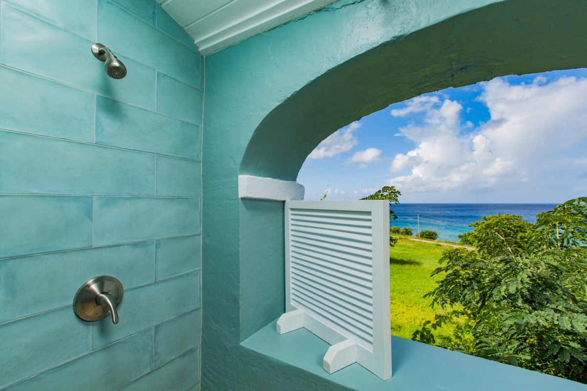 Shower with a view at Feather Leaf Inn, St. Croix