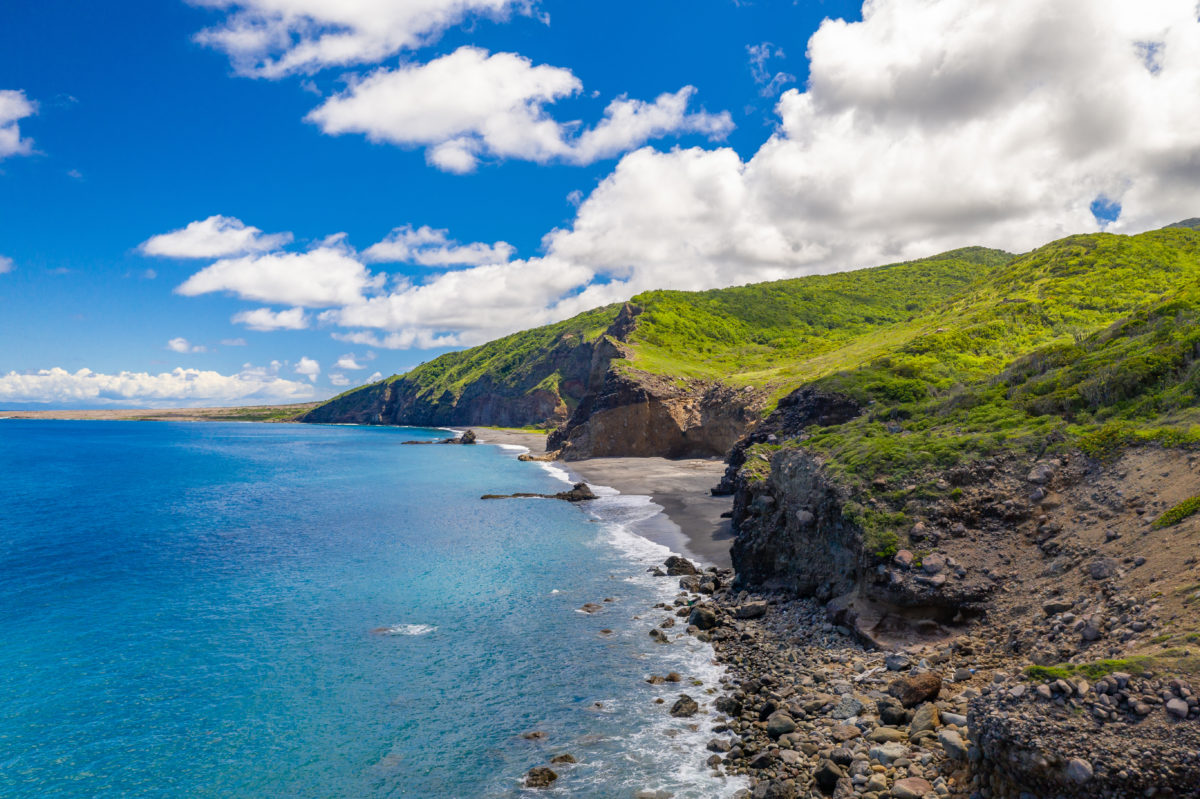 Montserrat Island's rugged coastline transforms into beach