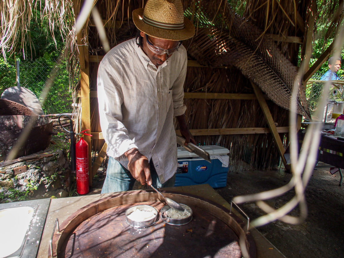 Cassava Bread cooking in Martinique