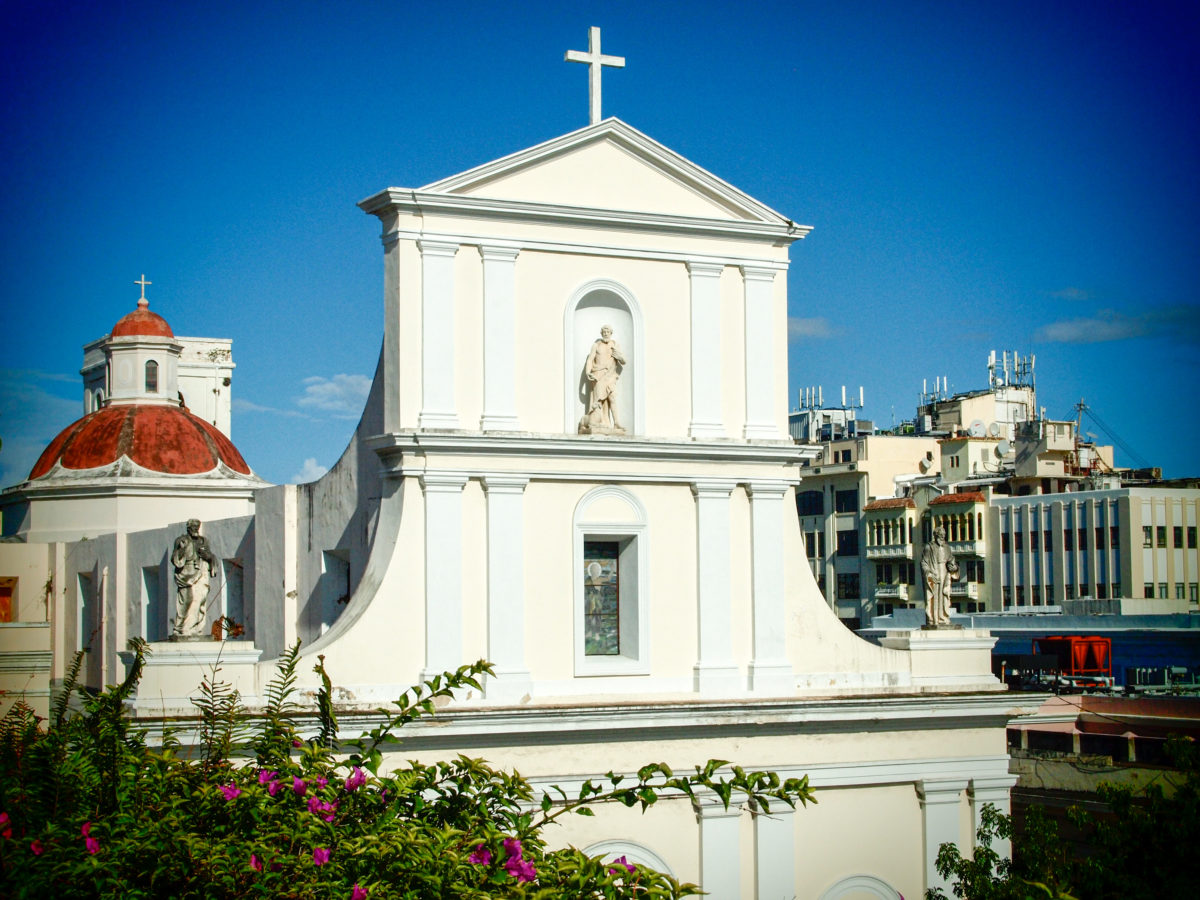 View of San Juan Cathedral from El Convento rooftop pool area