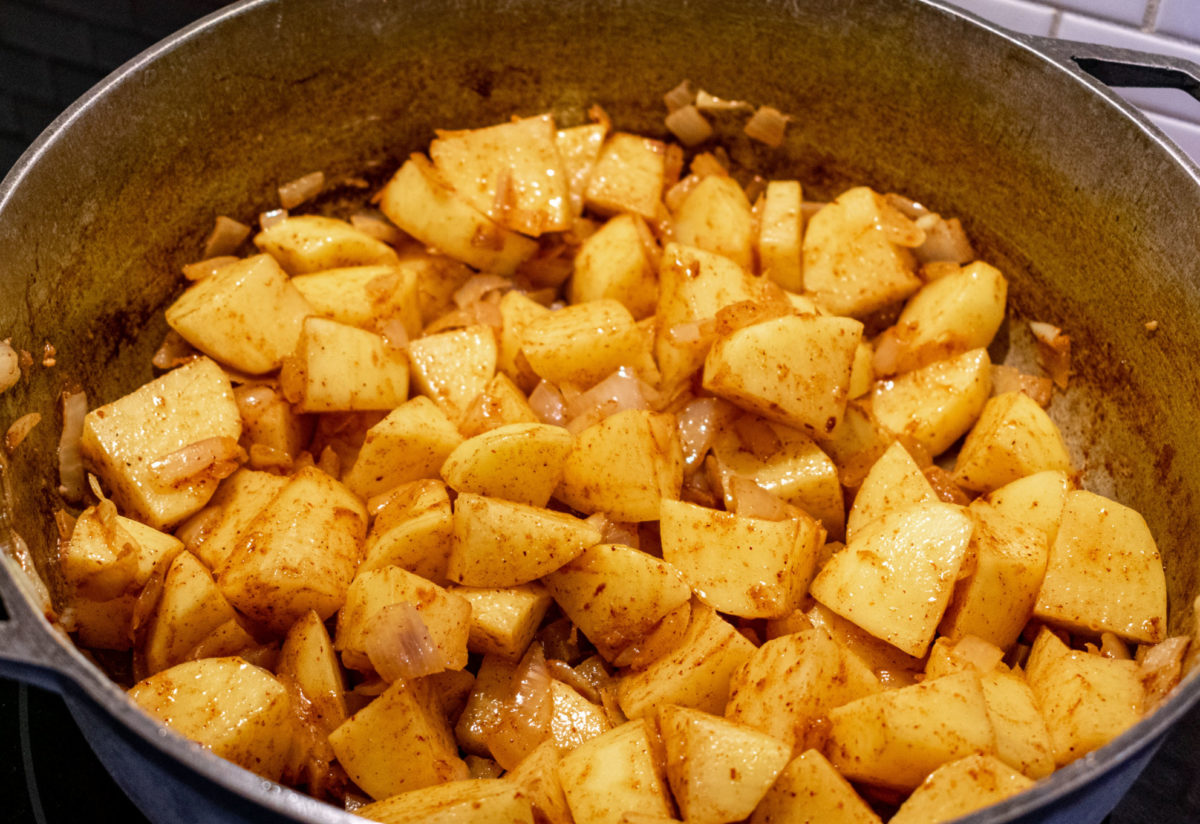 Cast Iron Shrimp with Curry Roasted Potatoes - Edible San Francisco